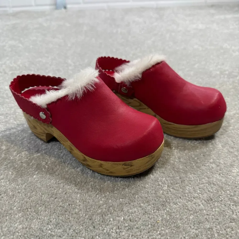 Gymboree‎ Girls Sz 13 Alpine Sweetie Clogs Red Wood Fur Trim Valentines Cottage